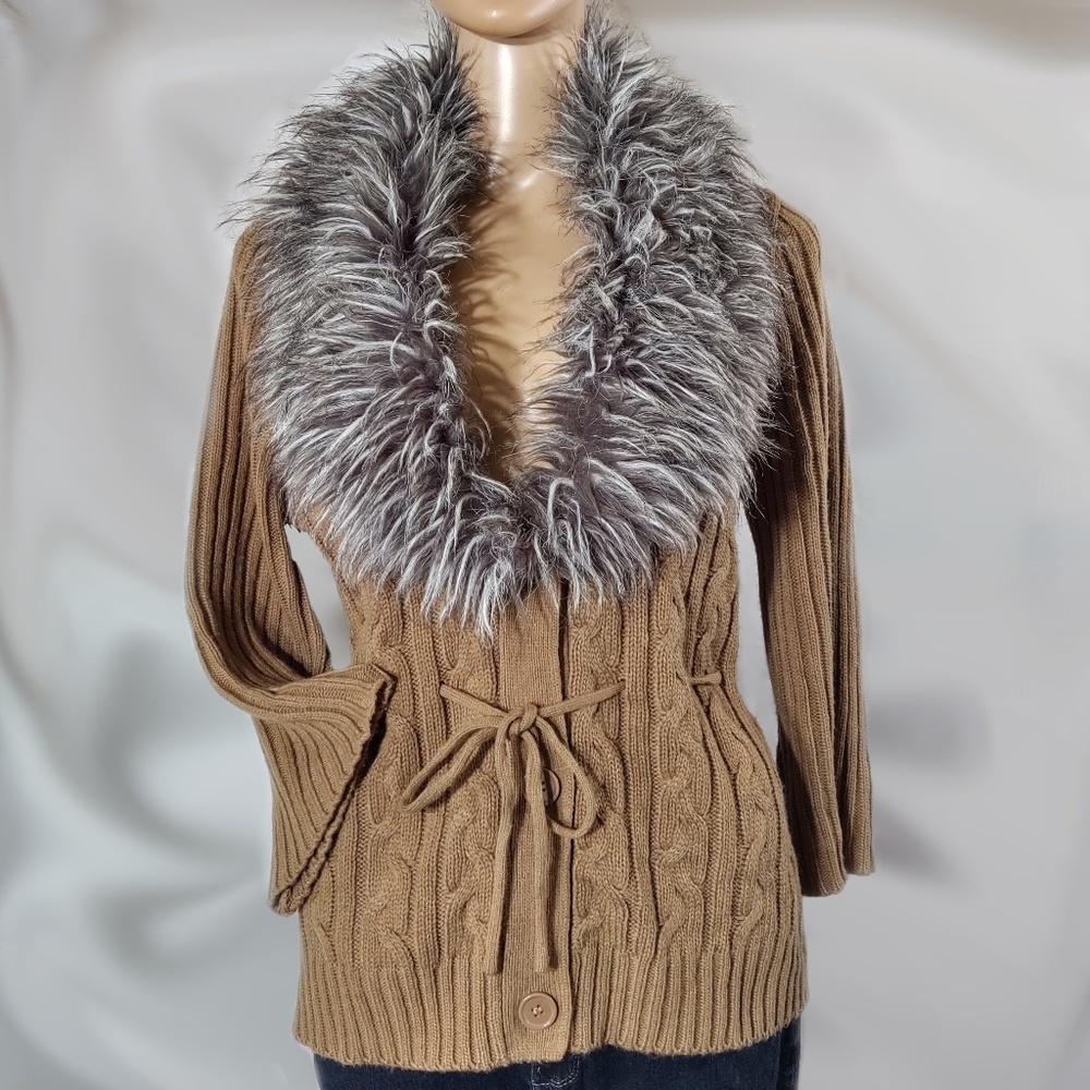 SEXY FAUX FUR REMOVABLE COLLAR CARDIGAN